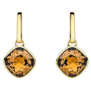 Beginnings Cushion Cut Crystal Drop Stud Earrings - Gold/Topaz Brown