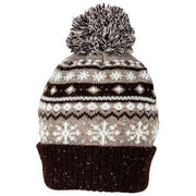 Dents Jacquard Fair Isle Knitted Bobble Hat - Oatmeal Brown