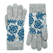 Dents Jacquard Rose Pattern Knitted Gloves - Dove Grey