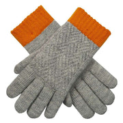 Dents Patchwork Cable Knit Gloves - Dove Grey/Tangerine Orange