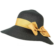 Dents Ribbon and Bow Straw Sun Hat - Black/Natural