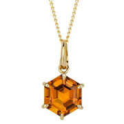 Elements Gold Hexagonal Citrine Pendant - Gold/Orange