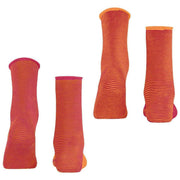 Esprit Allover Stripe 2 Pack Socks - Pink/Orange Mix