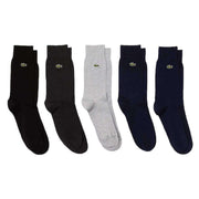 Lacoste Long Cotton 5 Pack Socks - Navy/Silver/Black