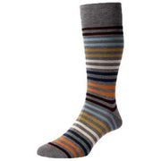 Pantherella Kilburn All Over Stripe Cotton Lisle Socks - Mid Grey Mix