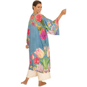 Powder Floral Study Kimono Gown - Denim Blue