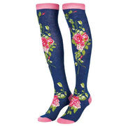 Powder Floral Vines Long Socks - Navy