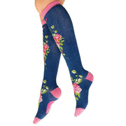 Powder Floral Vines Long Socks - Navy