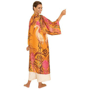 Powder Oriental Crane Kimono Gown - Ochre Orange