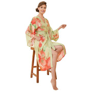 Powder Watercolour Orchids Kimono Gown - Light Green