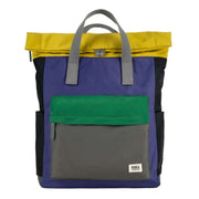 Roka Canfield B Medium Creative Waste Colour Block Recycled Nylon Backpack - Purple/Yellow/Green