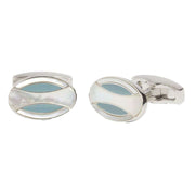 Simon Carter Deco Curve Mother of Pearl Cufflinks - Silver/Teal/White