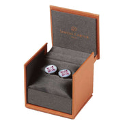 Simon Carter Flower Print Mother of Pearl Cufflinks - Silver/Blue/Pink