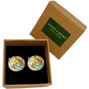 Bassin and Brown Earth Globe Cufflinks - Blue/Yellow/Pink