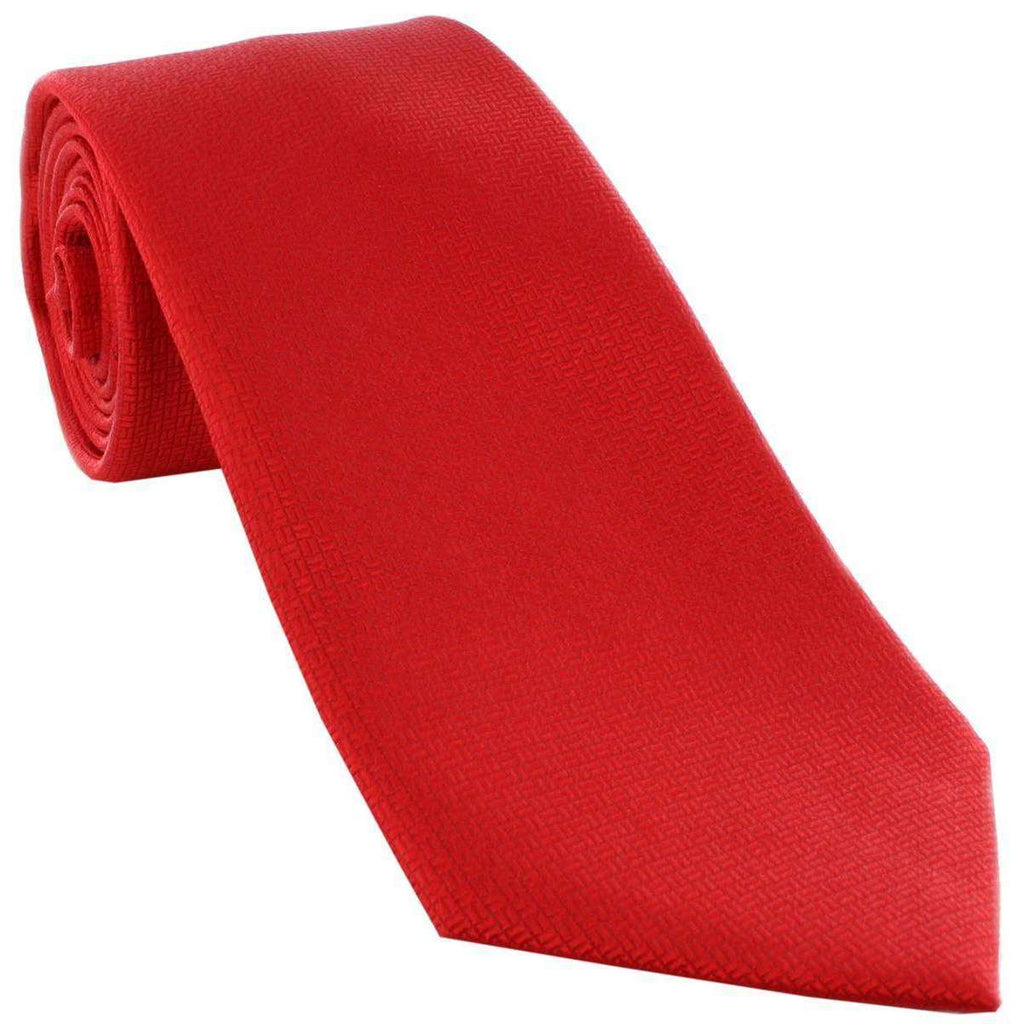 Men's Plain Red Basket Weave 100% Silk Tie