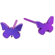 Ti2 Titanium Butterfly Shape 7mm Stud Earrings - Imperial Purple