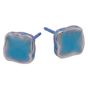 Ti2 Titanium Squashed 6mm Square Stud Earrings - Kingfisher Blue