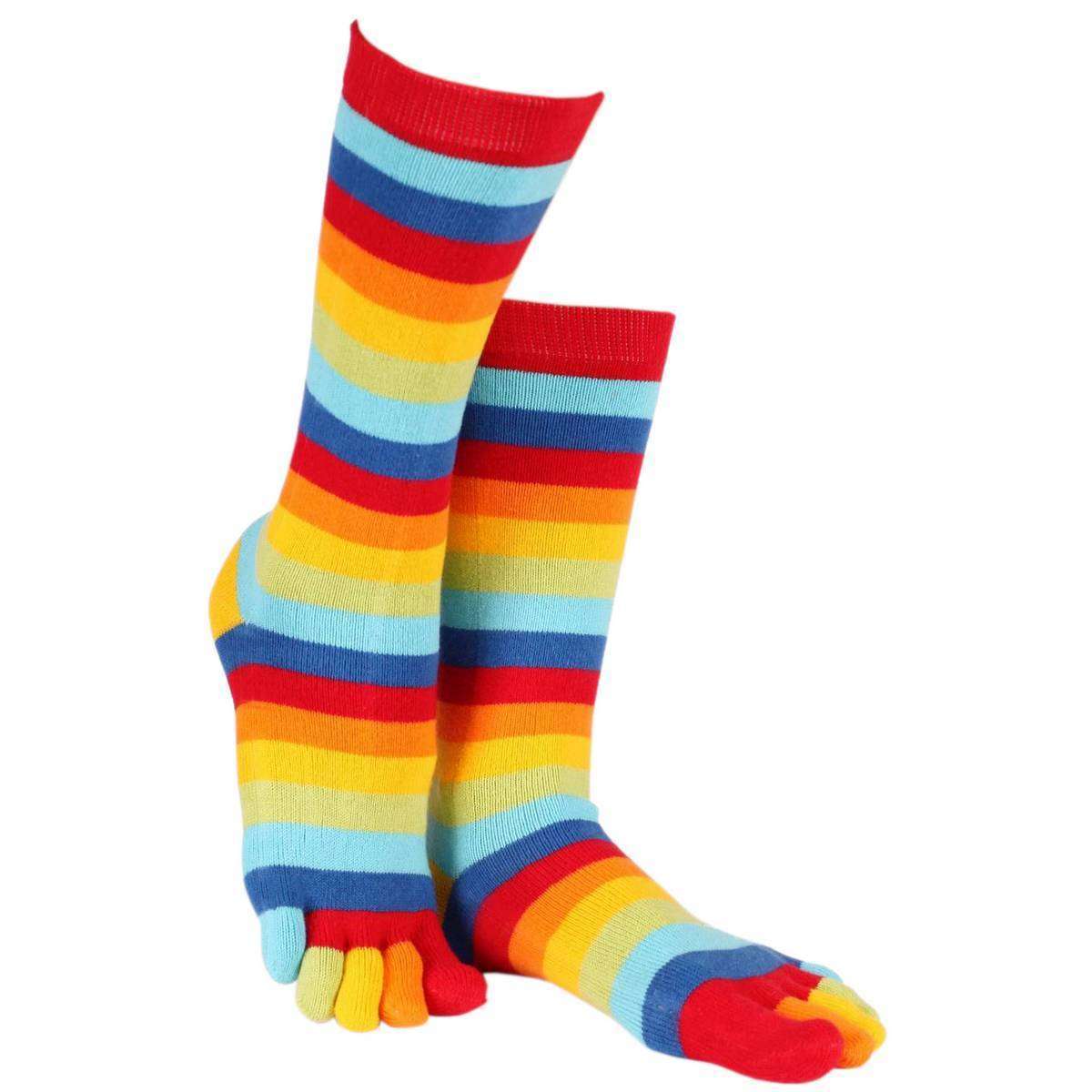 Assorted Multicolor Striped Fuzzy Toe Socks 6 Pack at